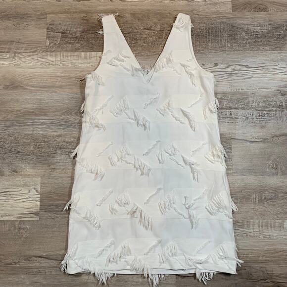 Maeve Anthropologie White Fringe Shift Dress Size 10 V-Neck Sleeveless - Picture 1 of 5